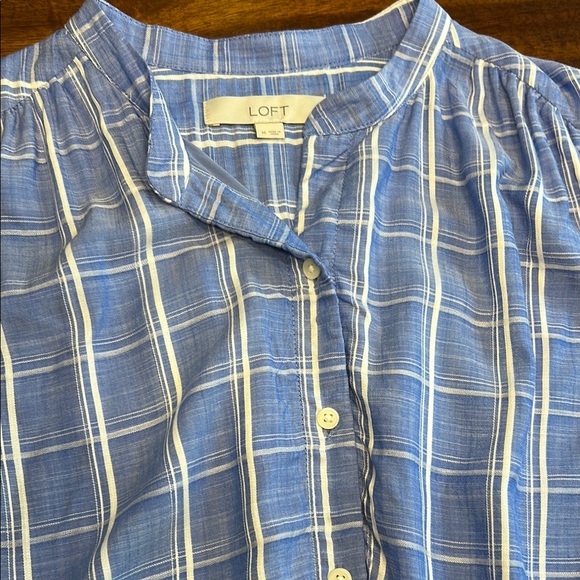 LOFT Light Blue Checkered Sleeveless Dress - Picture 5 of 7